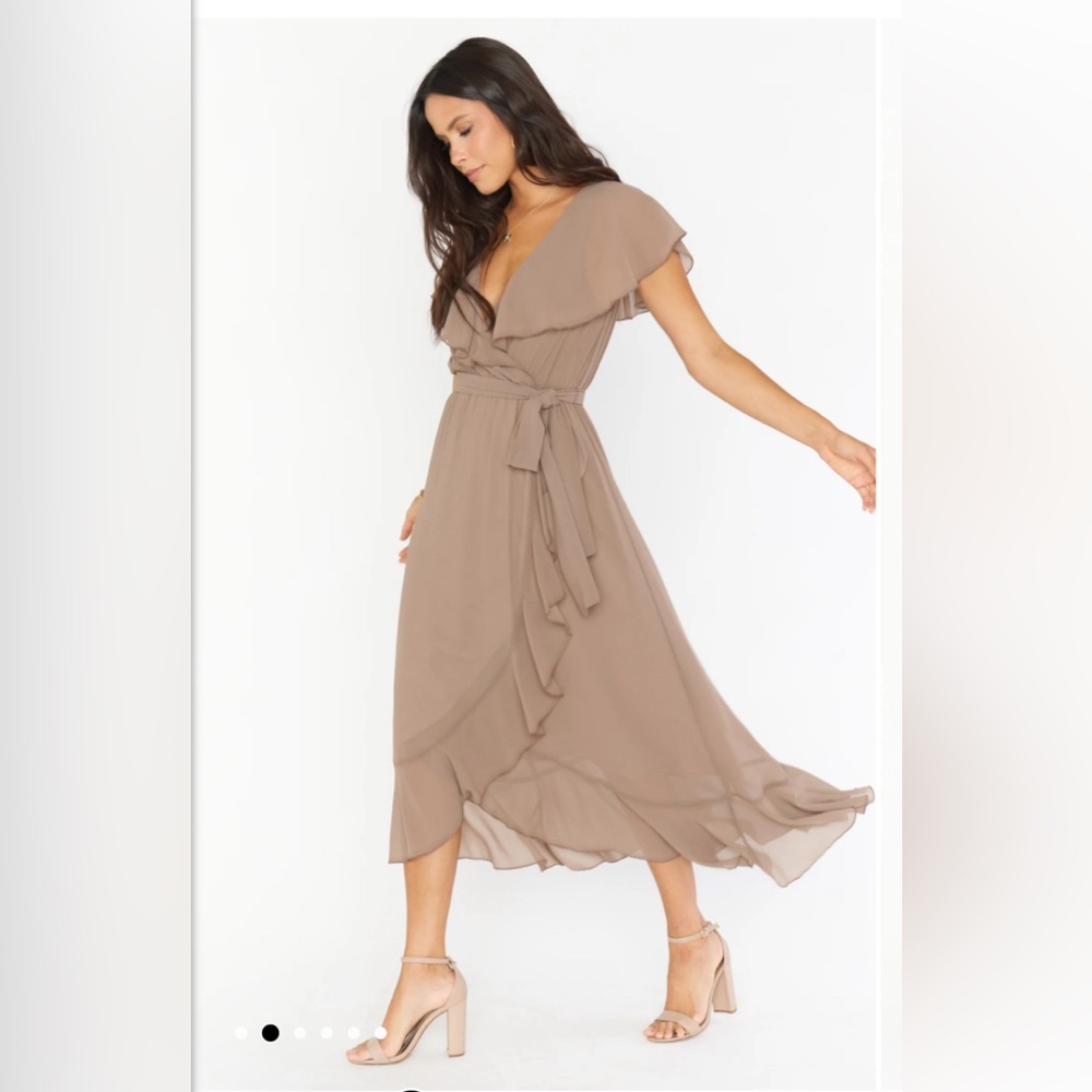 Show Me Your Mumu Faux Wrap Dress Color:Mocha  size:Medium